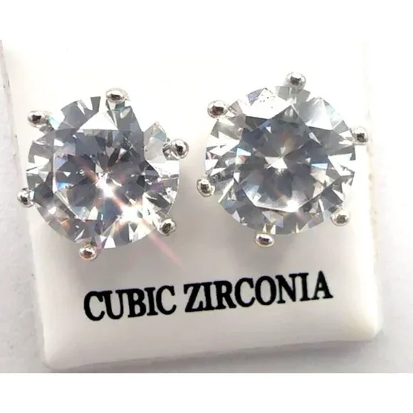 Cubic Zirconia Stud Earrings 925 Sterling Silver 3 ct - Picture 3 of 10